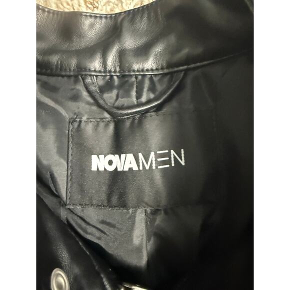 Nova Men Moto Biker PU Leather Jacket Sz M Black Quilted Padded Streetwear - Picture 4 of 8